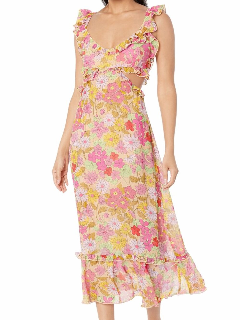 Show Me Your MuMu Briar Pink Floral Cutout Maxi Dress with Yellow Accent